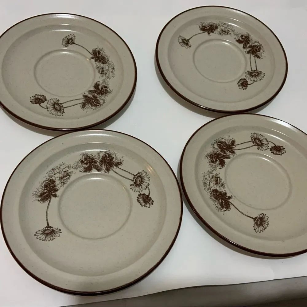 Noritake Stoneware Desert Flowers Saucer Plates Brown 8341 Desert Daisy Lot of 4